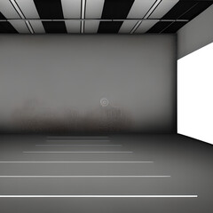 Abstract empty, modern concrete walls hallway room with indirekt ceiling lights in the back - industrial interior background template , generative ai