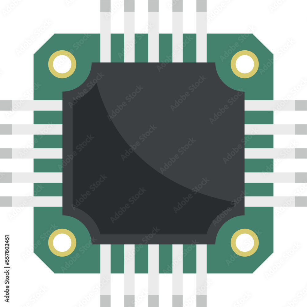 Poster microchip icon flat vector. cpu circuit. digital data isolated