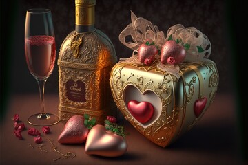 valentines day still life with gold ornament background scene