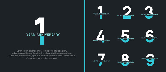 set of anniversary logo style white and blue color on black background for celebration