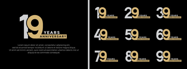 Naklejka premium set of anniversary logo style gold and silver color on dark black background for special moment