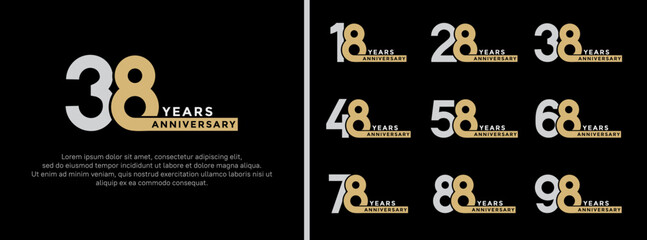 set of anniversary logo style gold and silver color on dark black background for special moment