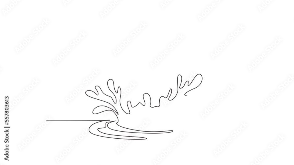 Poster animated self drawing of single continuous line draw closeup of fresh and clear splash of water isol