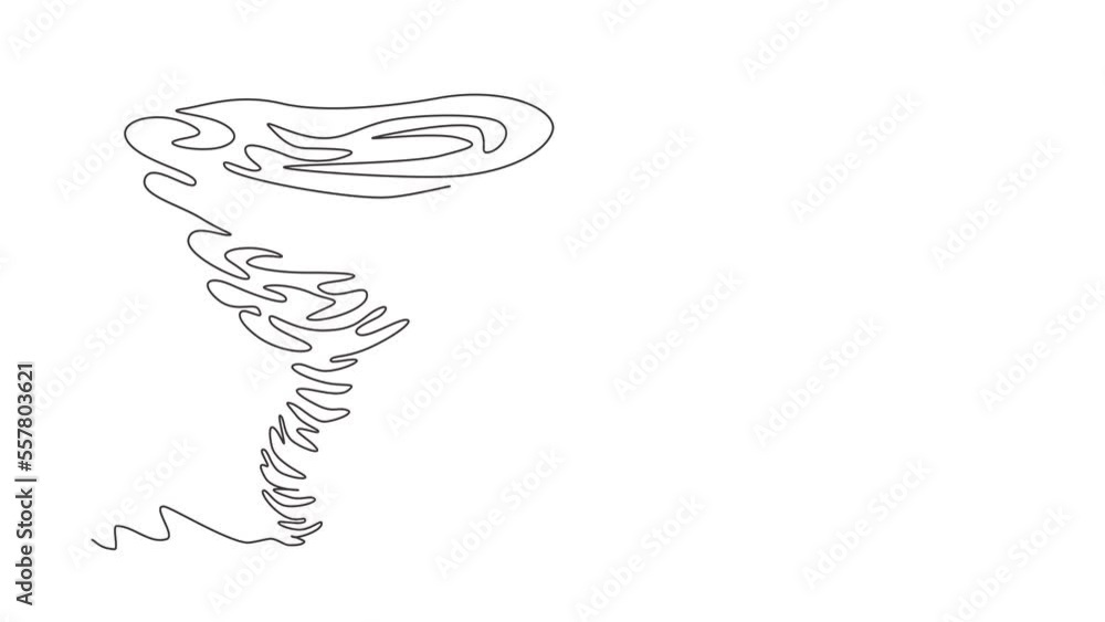 Poster animated self drawing of continuous line draw tornado of water. rotating twister. splash of water vo