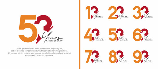 set of anniversary logo style orange and red color on white background for special moment