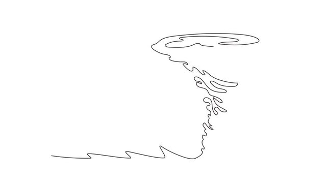 Self drawing animation of single one line draw Splash of water vortex and twisted shape. Water whirling image isolated. tornado of water. Rotating twister. Continuous line draw. Full length animated