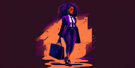 Fototapeta na wymiar Black professional Business Woman with bag, Generative AI