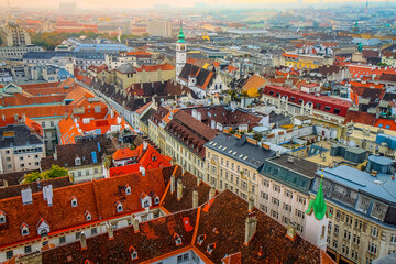 Above Vienna medieval old town cityscape, Austria
