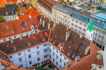 Zelfklevend Fotobehang Above Vienna medieval old town cityscape, Austria © Aide