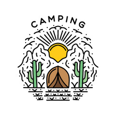 Naklejka premium Camp on the Mountain Logo Design Vintage Emblem Vector illustration Badge Symbol Icon