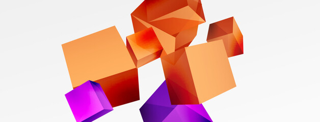 3d vector abstract background. Flying cubes composition. Trendy techno business template for wallpaper, banner, background or landing