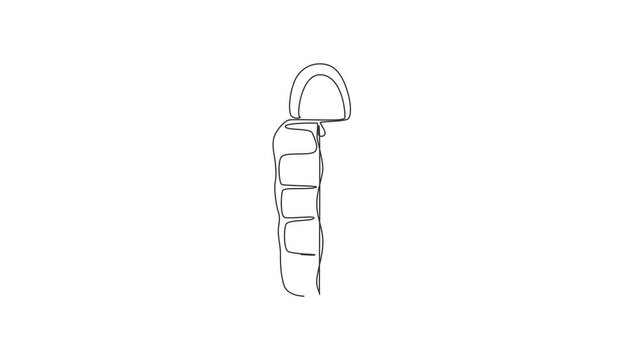 Self drawing animation of single line draw sleeping bag spread out. Packed in roll, compressed by bag. Camping equipment for sleep. Picnic, travel inventory. Continuous line draw. Full length animated