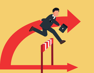 Businessman jumping. Overcome obstacles and success concept.