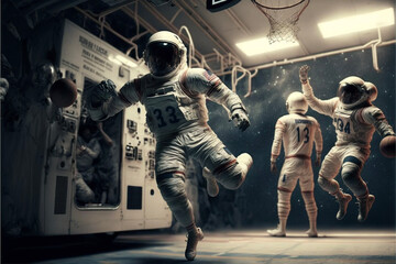 Fototapeta na wymiar Astronauts Playing Basketball Generative AI