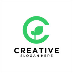 Obraz premium C Letter eco leaves logo icon design template elements. Vector color sign.