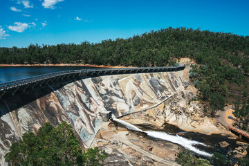 View of a mural painting on a dam wall in Wellington National Park near Collie in Western Australia