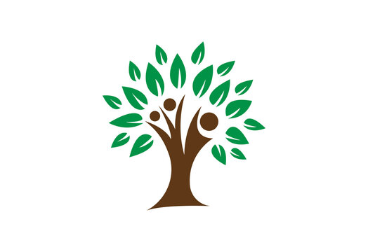 Creative people tree concept logo design template.