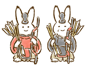 うさぎのひな人形・随身（右大臣・左大臣）　手描きイラスト