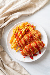 fried chicken breast fillet steak with french fries