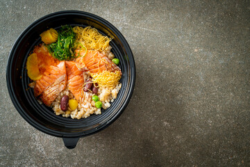 grilled salmon with brown rice donburi