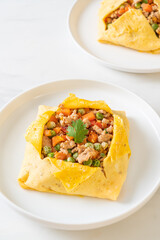 egg wrap or stuffed egg with minced pork and vegetable