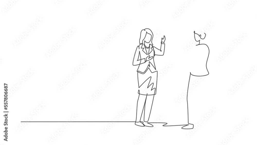 Poster animated self drawing of continuous line draw professional team record video interview for blog with