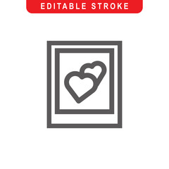 Valentine Photo Outline Icon. Valentine Photo Line Art Logo. Vector Illustration. Isolated on White Background. Editable Stroke