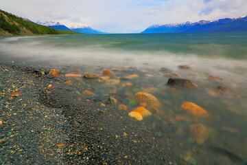 Melting frozen lake, Andes landscape in Tierra Del fuego, Ushuaia, Argentina