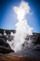 Rotorua weird and unique landscape, geothermal activity, volcanic landforms, hot pools and lakes North Island New Zealand
