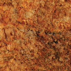 Raw pegmatite feldspar igneous rock terracotta pattern, rusty orange red golden amber yellow vertical background, coarse light crystals  texture, large detailed bright textured minerals macro closeup