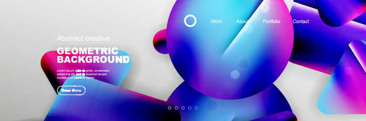 Geometric shapes composition geometric abstract background. 3D shadow effects and fluid gradients. Modern overlapping forms