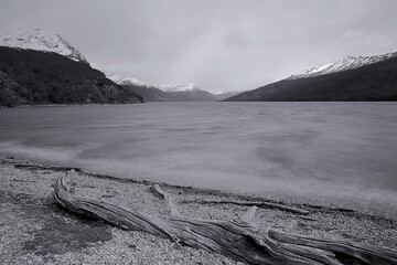 Melting frozen lake, Andes landscape in Tierra Del fuego, Ushuaia, Argentina