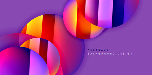 Colorful shiny and glossy circles abstract composition with light and shadow effects, geometric vector abstract background