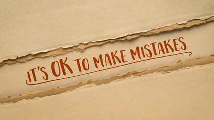 It is OK to make mistakes inspirational reminder - paper web banner, success, business, education and personal development concept