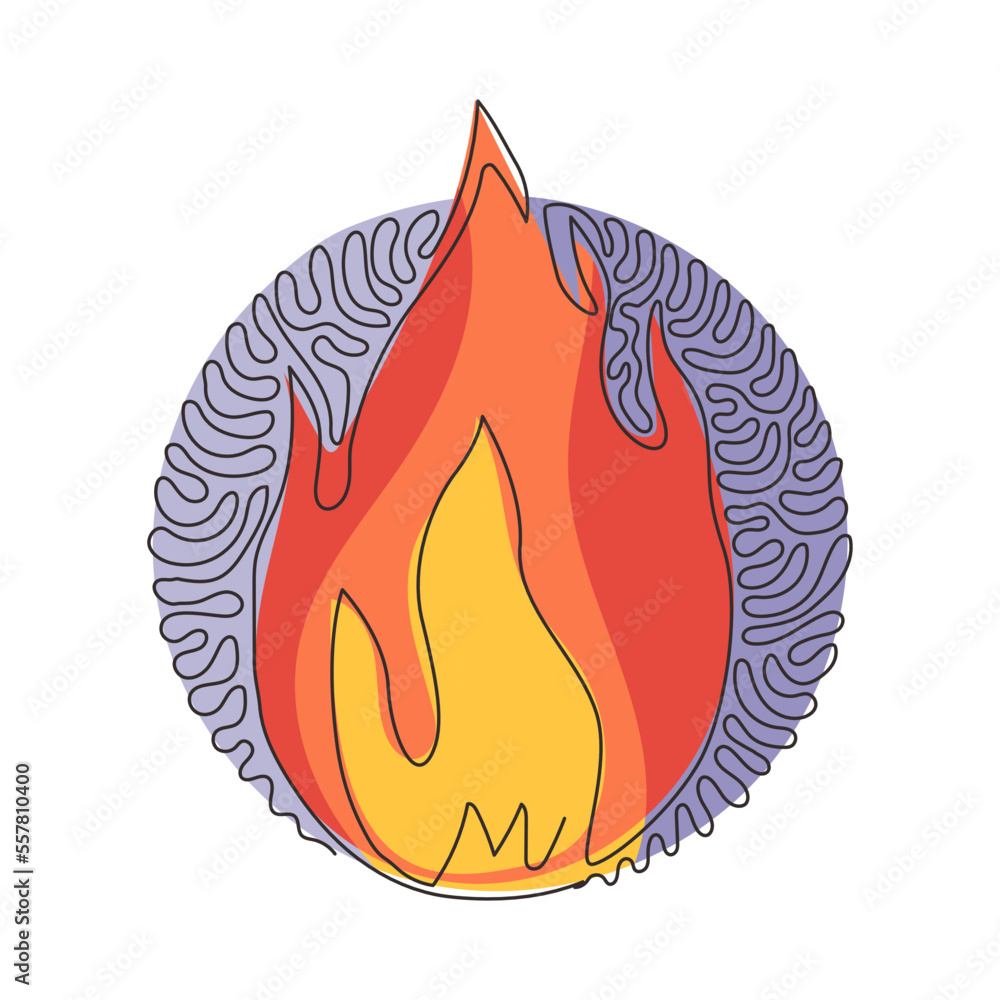 Poster continuous one line drawing fire, flame. red flame in abstract style. flat fire. modern art isolated