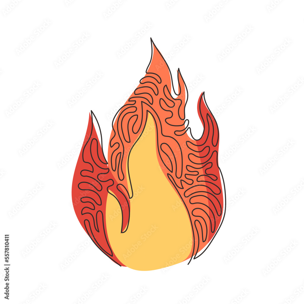 Poster single one line drawing fire, flame. red flame in abstract style. flat fire. modern art isolated gra