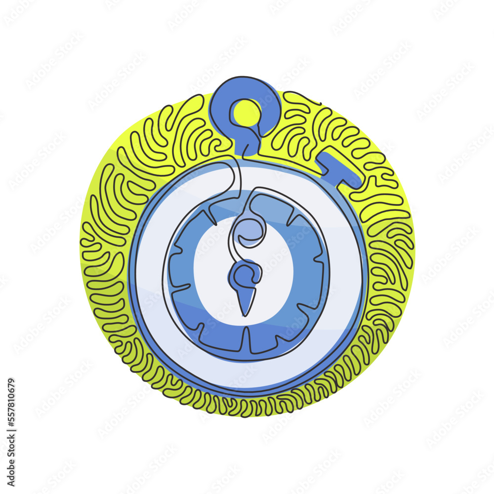 Poster single one line drawing stopwatch line and solid icon. timer illustration. sport watch chronometer. 