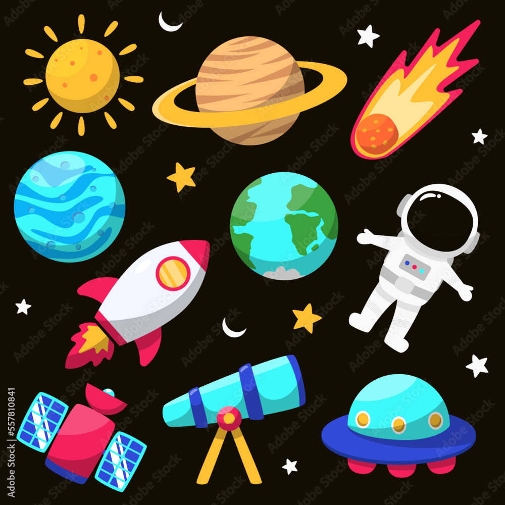 Canvas Prints set of astronomy and space vector elements with cute and colorful design isolated on black backgroun