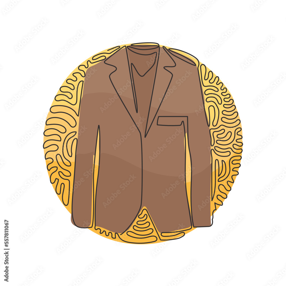 Poster single continuous line drawing men formal suit. men's jacket. wedding men's suit, tuxedo. clothes in