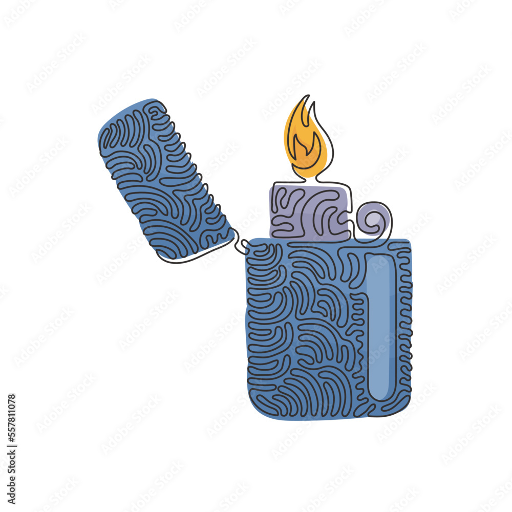 Aufkleber single one line drawing metal lighter. fire from lighter. manual, gas lighter with burning flame in 
