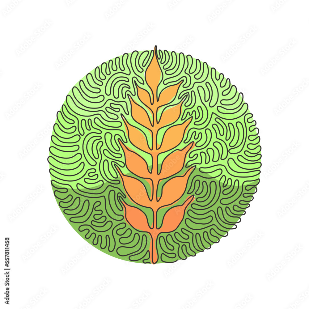 Poster single continuous line drawing wheat ears icon. agriculture farm logo. natural product grain sign. s