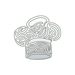 Continuous one line drawing cook chef hat or cap in sketch cartoon style. Kitchen staff uniform headwear for restaurant or cafe. Swirl curl style. Single line draw design vector graphic illustration