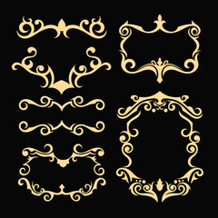 Decorative Vintage Badge Frame with Golden Embellishment Border Detail, Divider Victorian Flourish Motif