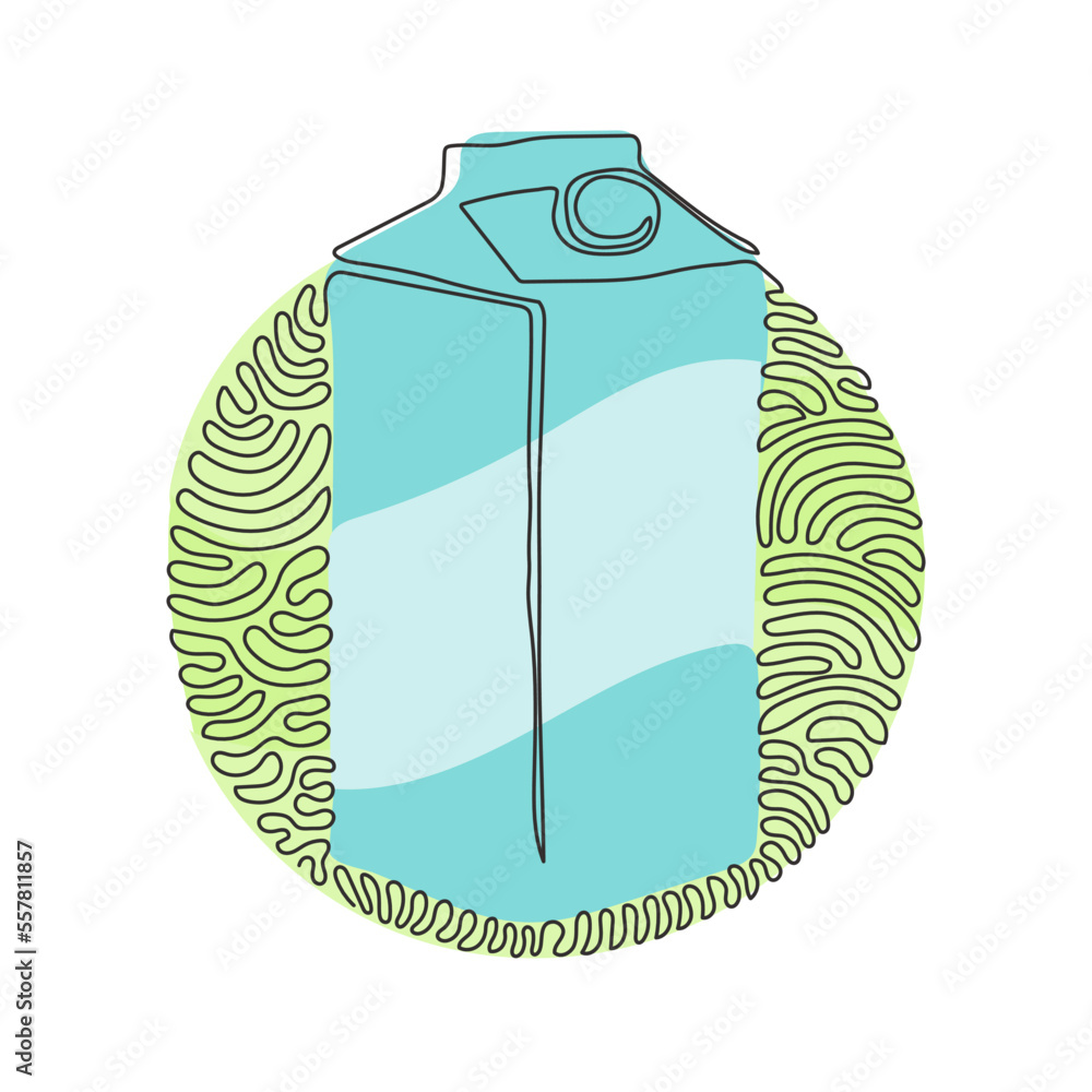 Poster single one line drawing box of fresh milk cow. dairy product used in breakfast. natural milk package