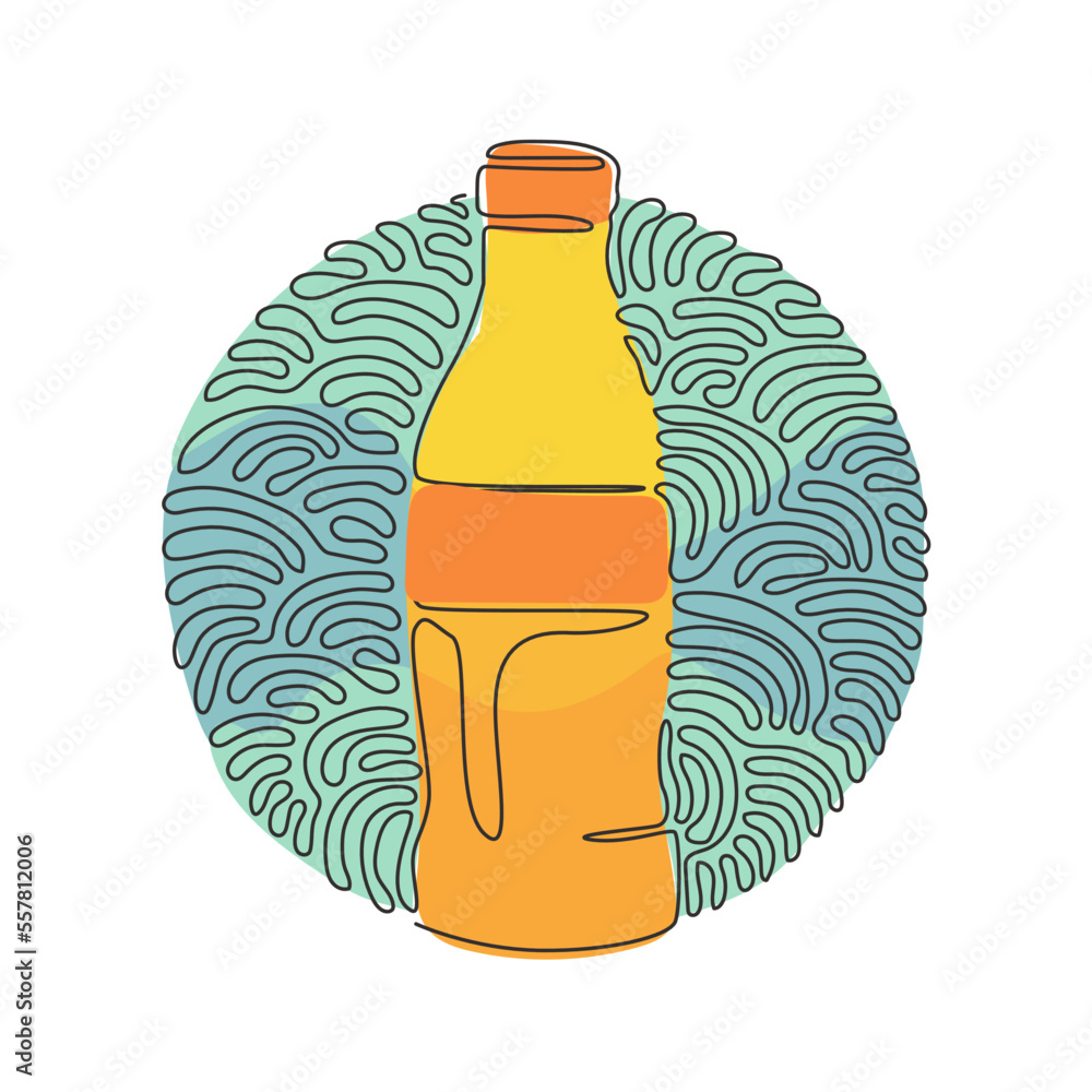 Aufkleber single one line drawing soft drink in bottle glass. cold soda for refreshing feeling. drink to quenc
