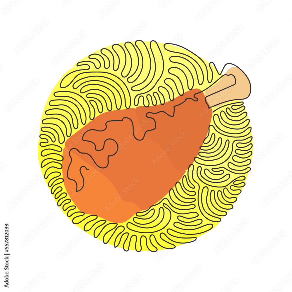 Aufkleber continuous one line drawing delicious crispy fried chicken drumstick fast food menu object. fried ch