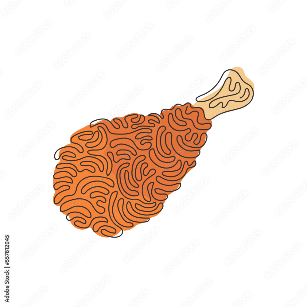 Poster continuous one line drawing delicious crispy fried chicken drumstick fast food menu. fried chicken l