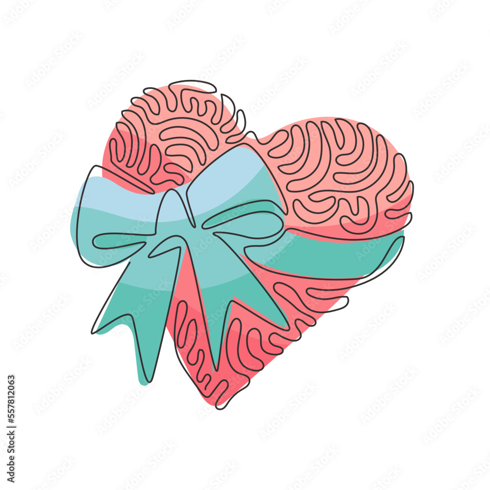 Poster continuous one line drawing heart with ribbon. love emoji icon object symbol. gradient vector illust
