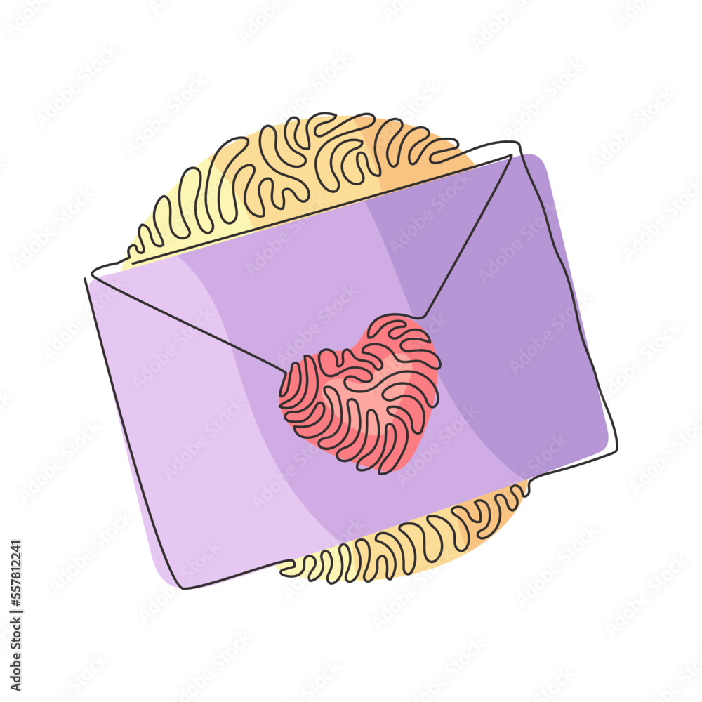 Poster single continuous line drawing envelope sealed with heart. love letter or affectionate greeting card