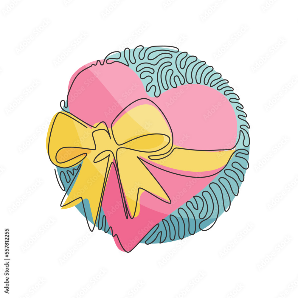 Poster continuous one line drawing heart with ribbon. love emoji icon object symbol. gradient vector illust